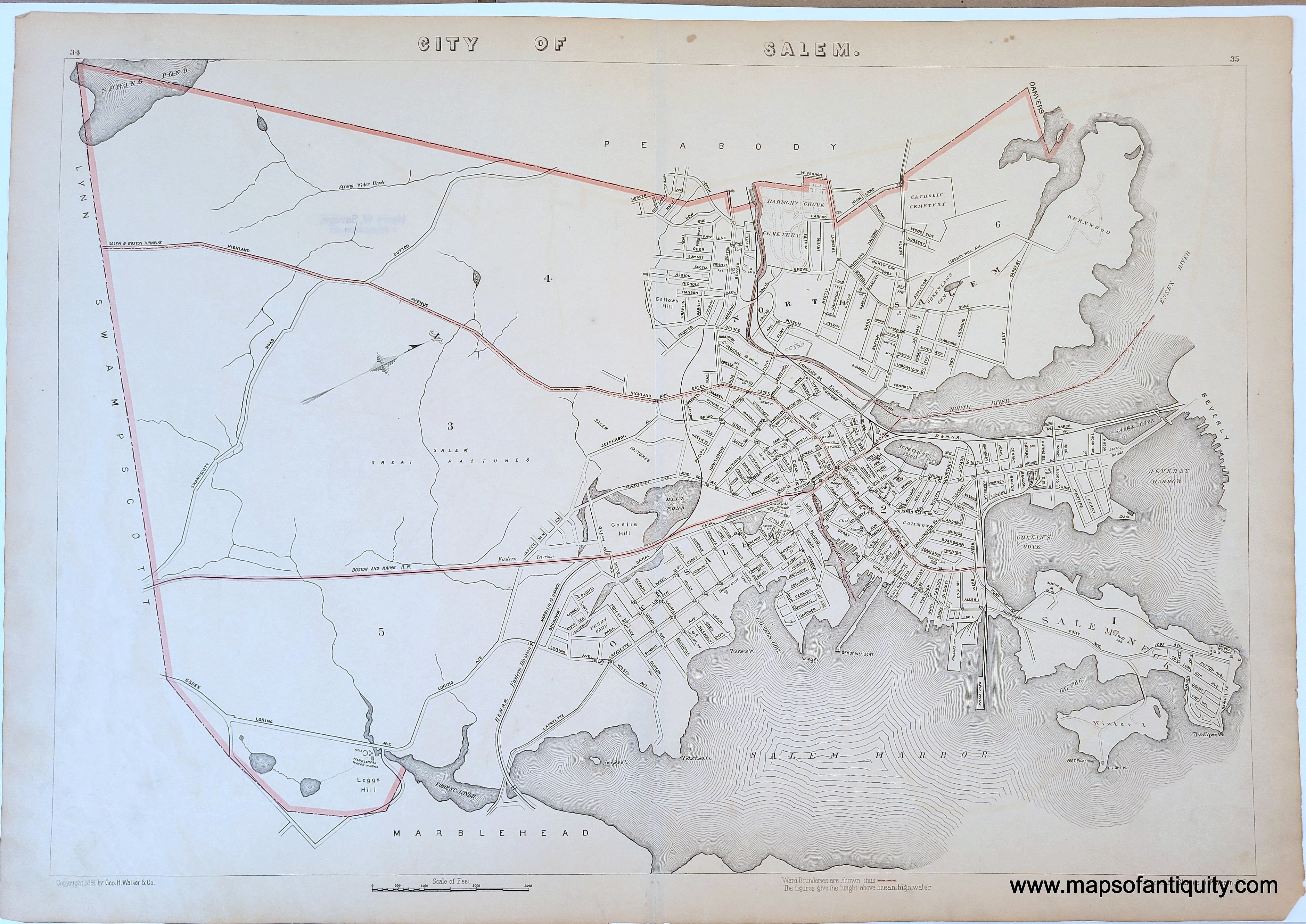 1891 - City of Salem (MA) - Antique Map – Maps of Antiquity