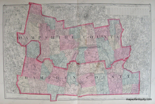 Antique-Hand-Colored-Map-Hampshire-and-Hampden-County-Massachusetts-US-Massachusetts-Mass.-Other-1871-Walling-&-Gray-Maps-Of-Antiquity