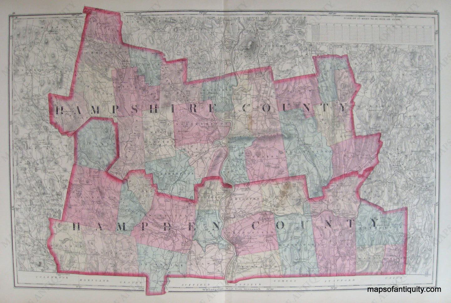 Antique-Hand-Colored-Map-Hampshire-and-Hampden-County-Massachusetts-US-Massachusetts-Mass.-Other-1871-Walling-&-Gray-Maps-Of-Antiquity