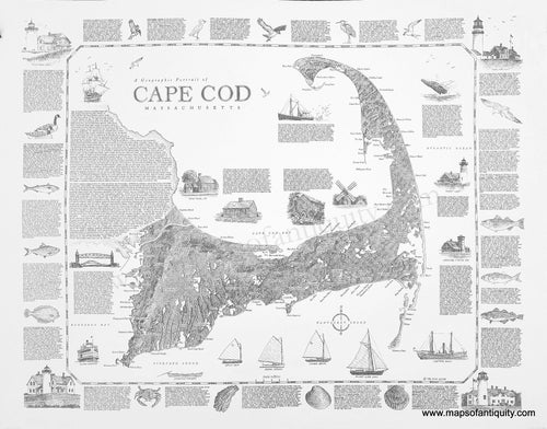 Modern-Printed-Map-A-Geographic-Portrait-of-Cape-Cod-Massachusetts-US-Massachusetts-Cape-Cod-and-Islands-1985-Dana-Gaines-Maps-Of-Antiquity