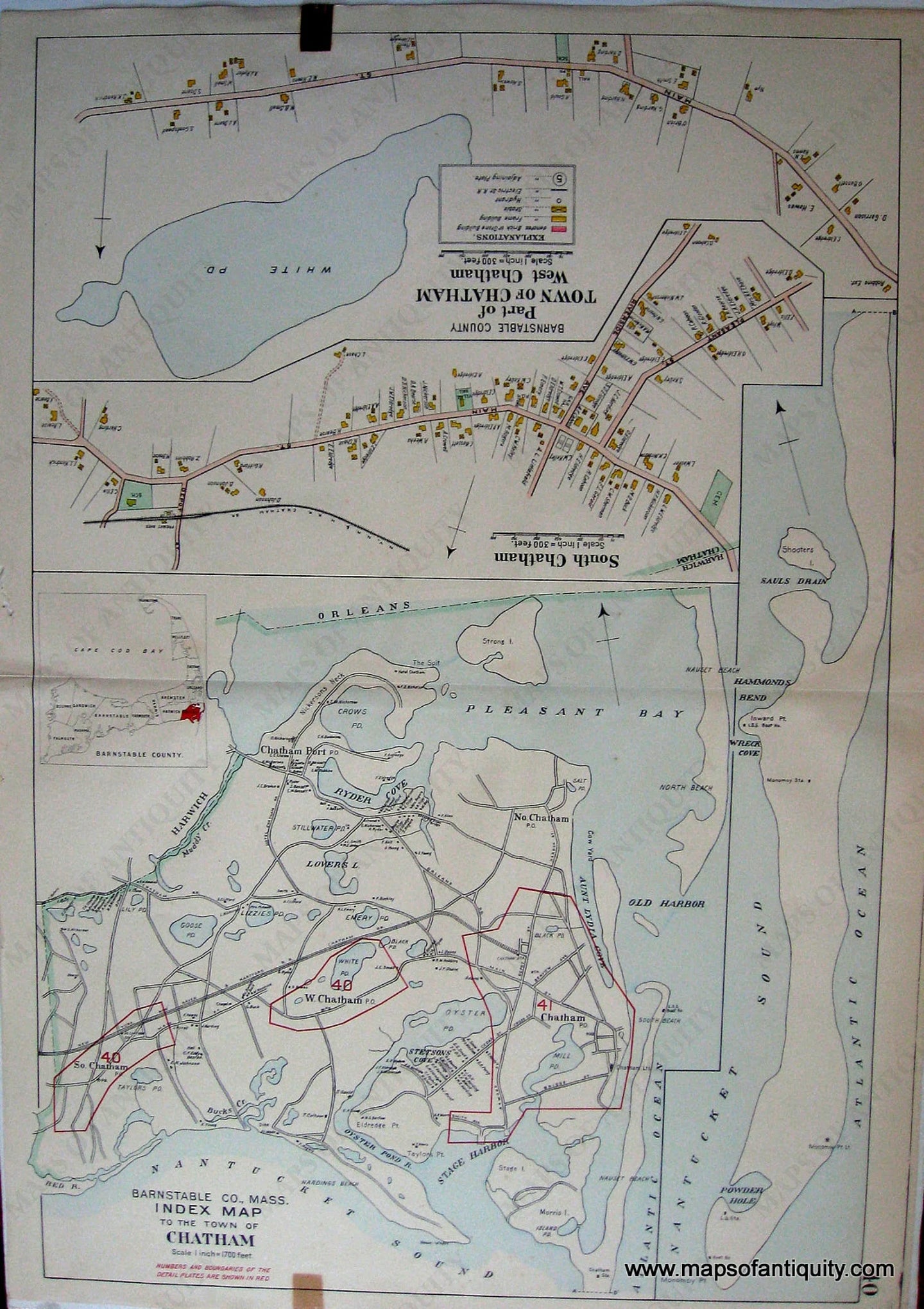 Antique-Hand-Colored-Map-Part-of-Town-of-Chatham-West-Chatham-and-South-Chatham-US-Massachusetts-Cape-Cod-and-Islands-1906-Walker-Maps-Of-Antiquity