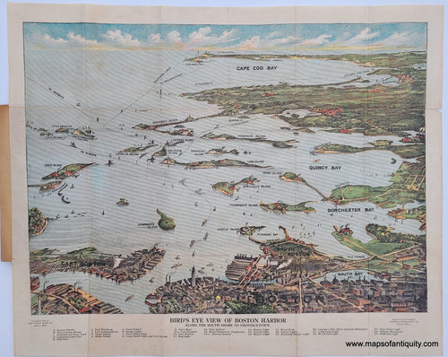Antique-Map-Bird's-Eye-View-of-Boston-Harbor-Map-Massachusetts-cohasset-Hull-Plymouth-Provincetown-Cape-Cod-Walker-1920s-Maps-of-Antiquity