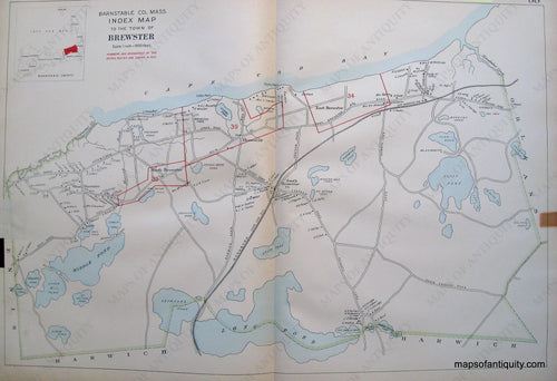 Antique-Hand-Colored-Map-Index-Map-Town-of-Brewster-US-Massachusetts-Cape-Cod-and-Islands-1906-Walker-Maps-Of-Antiquity