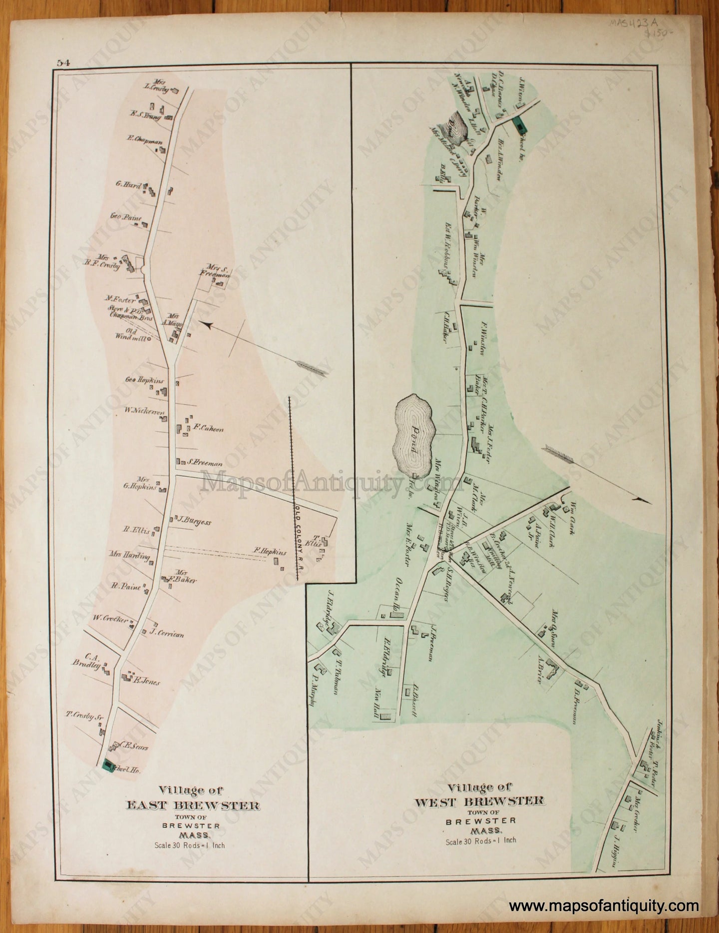 Antique-Map-Village-of-Brewster-p.-51-Villages-of-East-Brewster-and-West-Brewster-p.-54-Massachusetts-Maps-of-Antiquity