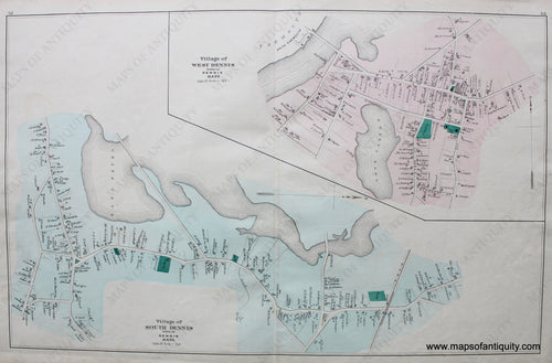 Antique-Hand-Colored-Map-South-Dennis-and-West-Dennis-US-Massachusetts-Cape-Cod-and-Islands-1880-Walker-Maps-Of-Antiquity