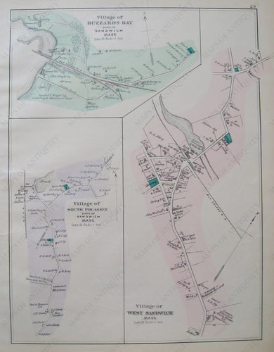 Antique-Hand-Colored-Map-Villages-of-Buzzard's-Bay-South-Pocasset-and-West-Sandwich-p.-23-US-Massachusetts-Cape-Cod-and-Islands-1880-Walker-Maps-Of-Antiquity