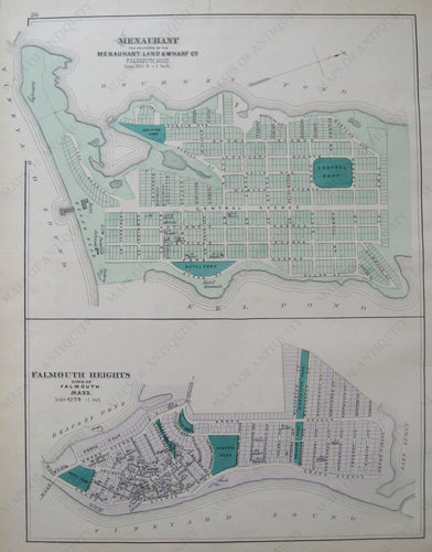 Antique-Hand-Colored-Map-Menauhant-Falmouth-Heights-p.-26-US-Massachusetts-Cape-Cod-and-Islands-1880-Walker-Maps-Of-Antiquity