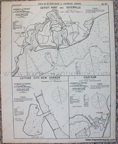 Black-and-White-Antique-Harbor-Charts-Cotuit-Port-and-Osterville-in-Barnstable-and-Stage-Harbor-in-Chatham-Mass.-**********-US-Massachusetts-Cape-Cod-and-Islands-1910-Eldridge-Maps-Of-Antiquity