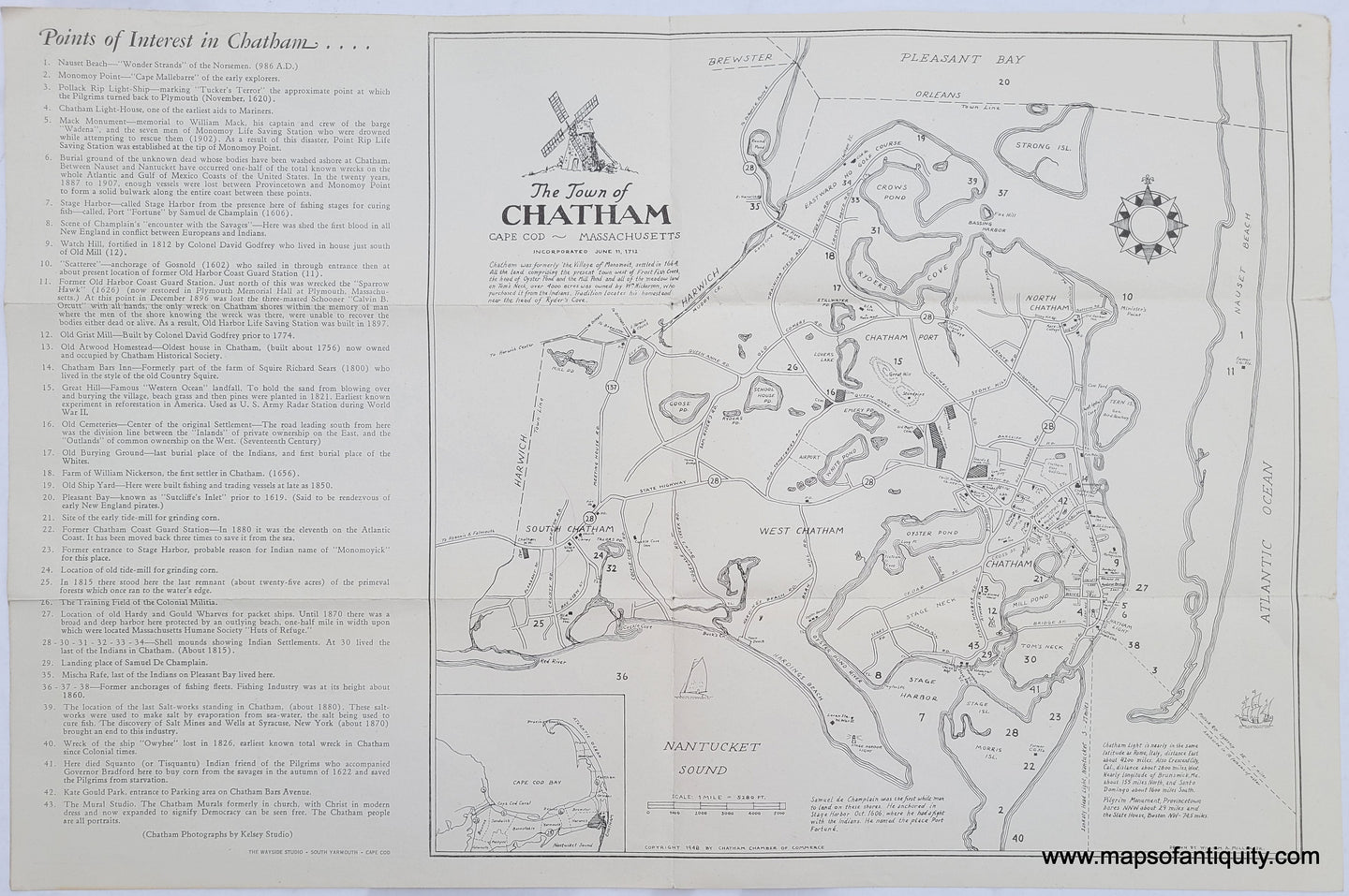 Antique-Map-The-Town-of-Chatham-Cape-Cod-Massachusetts-Incorporated-June-11-1712-US-Massachusetts-1948-William-Miller/Chatham-Chamber-of-Commerce-Maps-Of-Antiquity