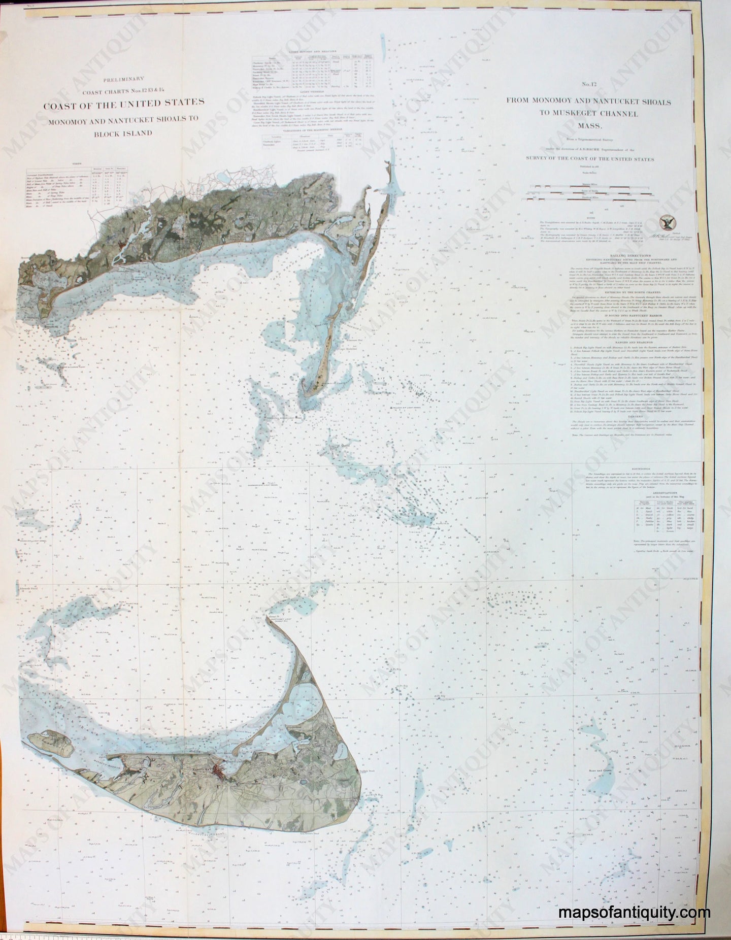 Hand-Colored-Antique-Coastal-Chart--Chart-No.-11-From-Monomoy-and-Nantucket-Shoals-to-Muskeget-Channel-Mass.******-US-Massachusetts-Cape-Cod-and-Islands-1860-U.S.-Coast-Survey-Maps-Of-Antiquity