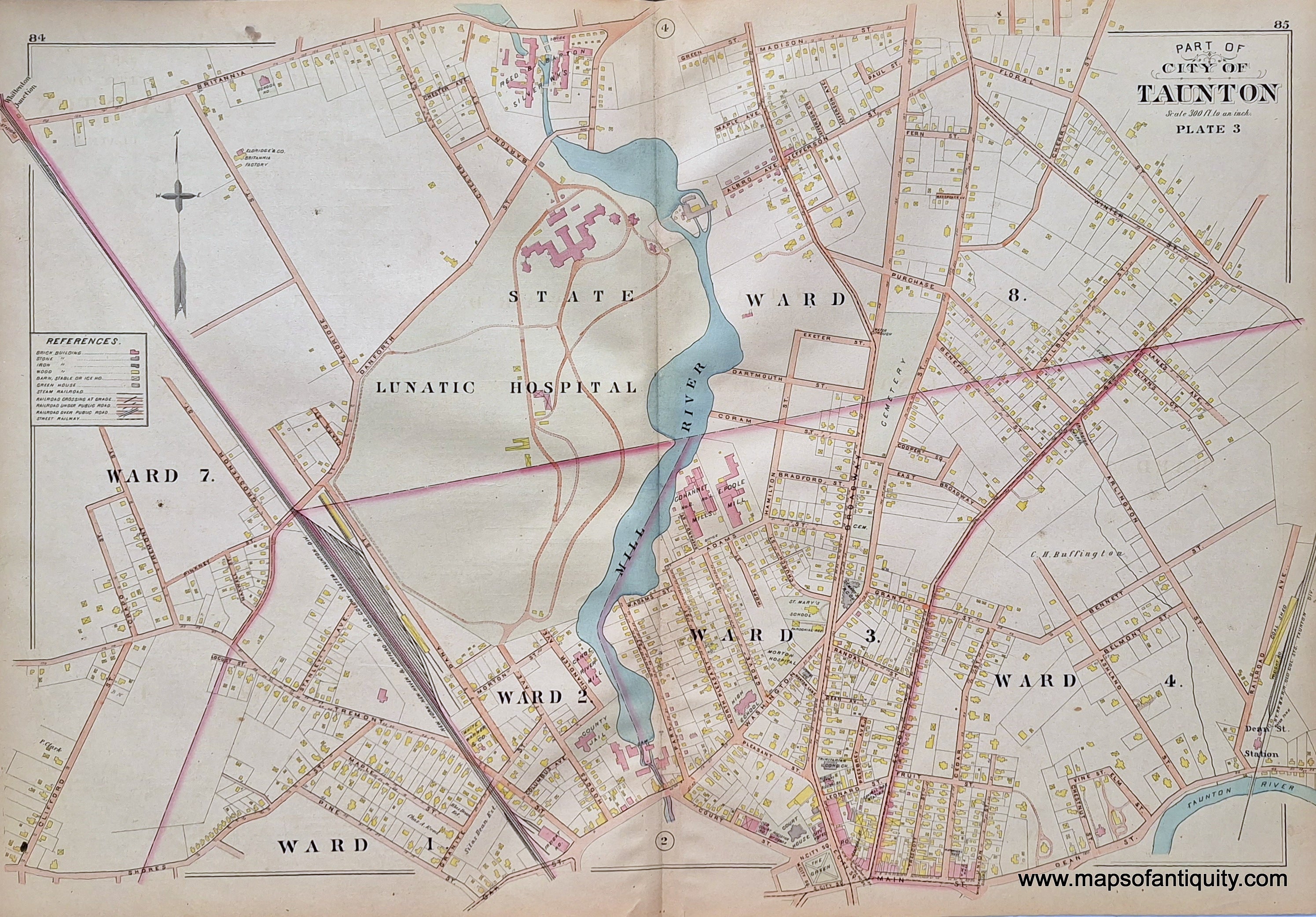 1895 - City of Taunton, Part of (Plate 3) (MA) - Antique Map – Maps of ...