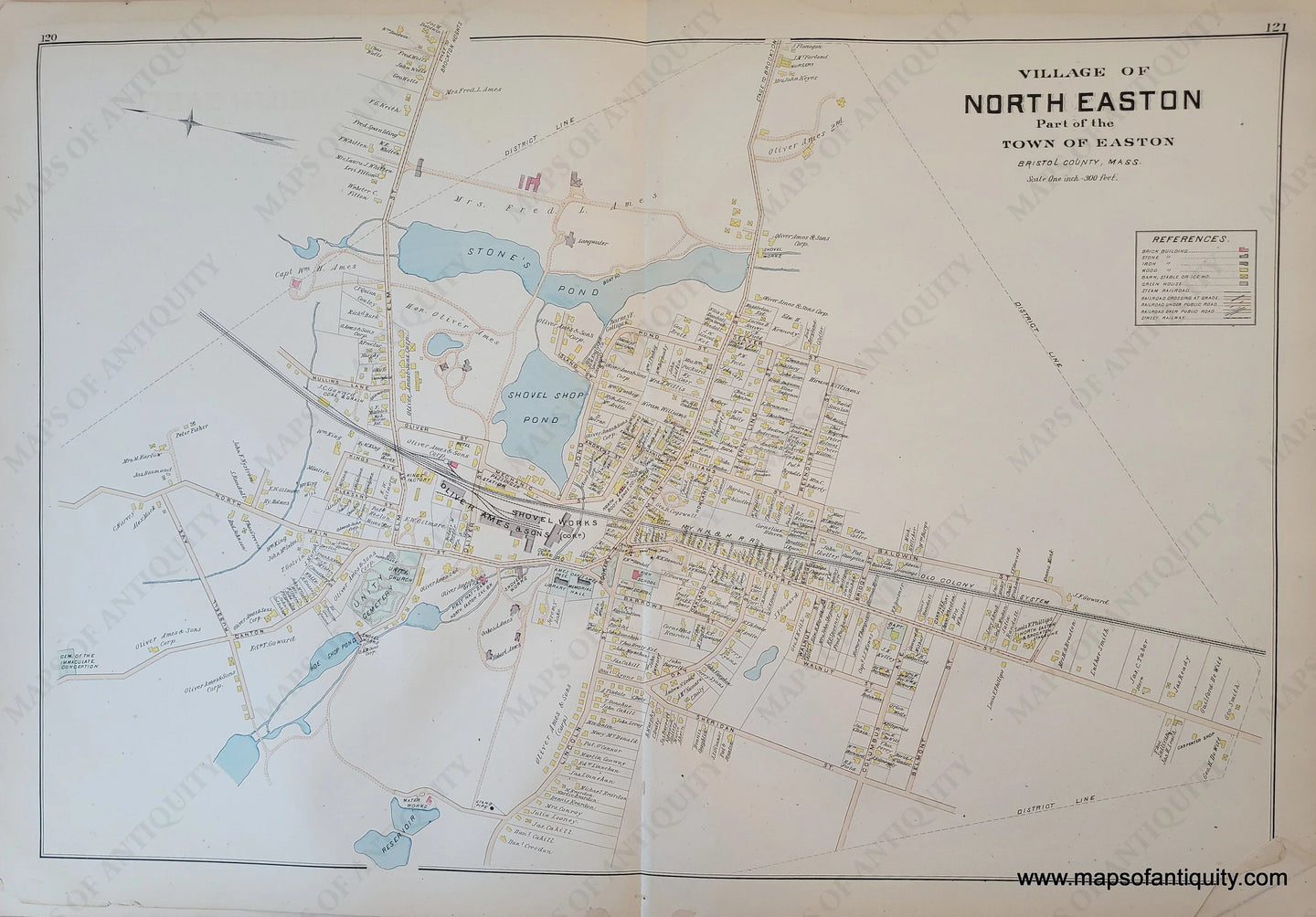 1895 - Village Of North Easton (Ma) Antique Map Genuine