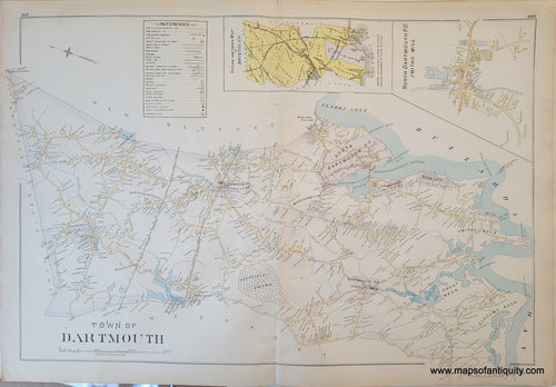 Antique-Hand-Colored-Map-Town-of-Dartmouth-No.-Dartmouth-P.O.-Smiths-Mill--Bristol-Co.-Index-(MA)-US-Massachusetts-Dartmouth-1895-Everts-&-Richards-Maps-Of-Antiquity