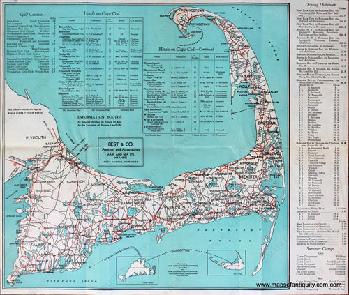 Antique-Folding-Road-Map-Without-Cover-Welcome-to-Cape-Cod-Road-Map-and-Directory--**********-Cape-Cod-General-Road-Map-c.-1920-Cape-Cod-Chamber-of-Commerce-Maps-Of-Antiquity