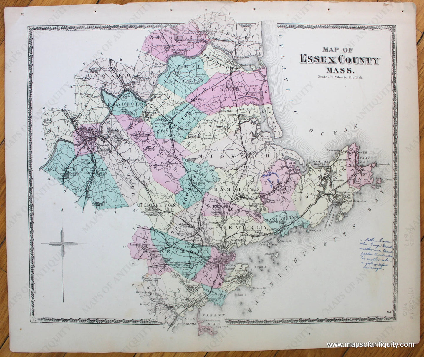 Antique-Hand-Colored-Map-Map-of-Essex-County-Massachusetts--Essex-County--1872-Beers-Maps-Of-Antiquity