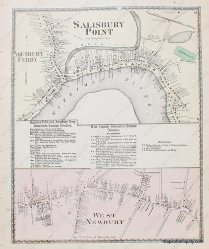 Antique-Hand-Colored-Map-Salisbury-Point-Amesbury-Ferry-&-West-Newbury-Massachusetts-Essex-County--1872-Beers-Maps-Of-Antiquity