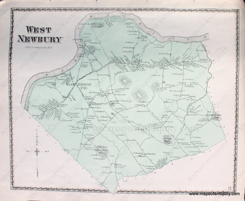 Antique-Hand-Colored-Map-West-Newbury-Massachusetts-Essex-County--1872-Beers-Maps-Of-Antiquity