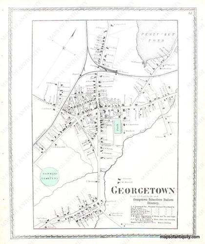 Antique-Hand-Colored-Map-Georgetown-(Center)-Massachusetts-Essex-County--1872-Beers-Maps-Of-Antiquity