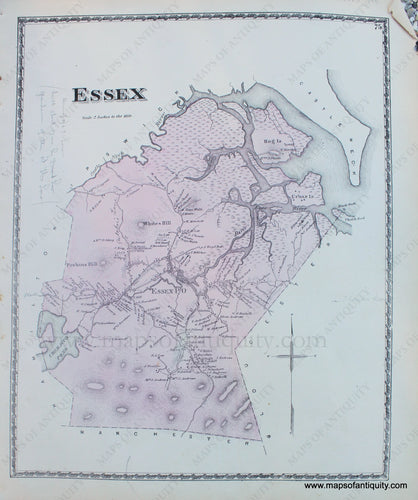 Antique-Hand-Colored-Map-Essex-Massachusetts--Essex-County--1872-Beers-Maps-Of-Antiquity