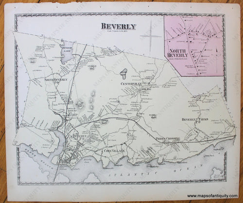 Antique-Hand-Colored-Map-Beverly-Massachusetts-Essex-County--1872-Beers-Maps-Of-Antiquity