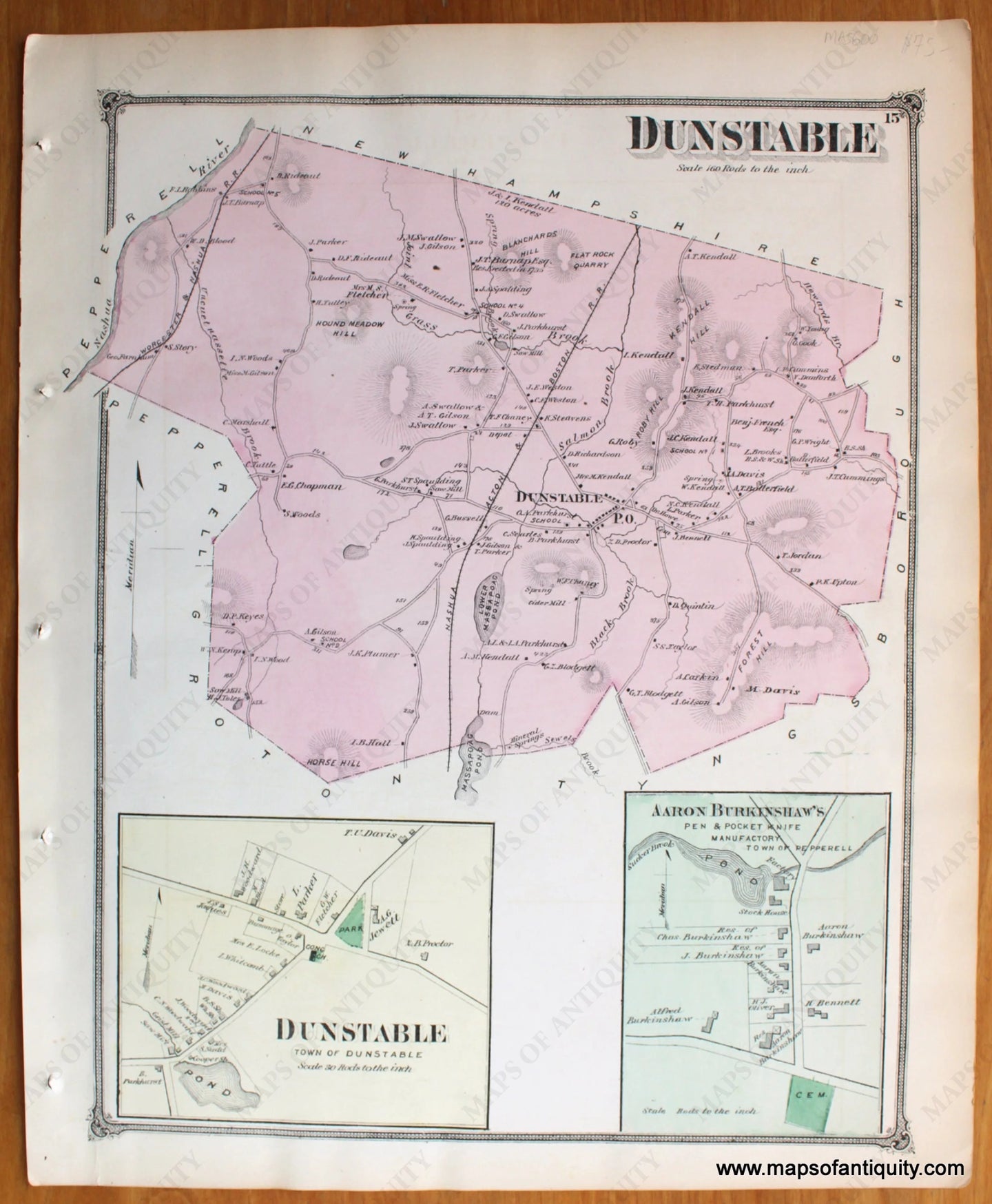 Antique-Map-Dunstable-&-Aaron-Burkinshaw's-Manufactory-inset-Massachusetts-Maps-of-Antiquity