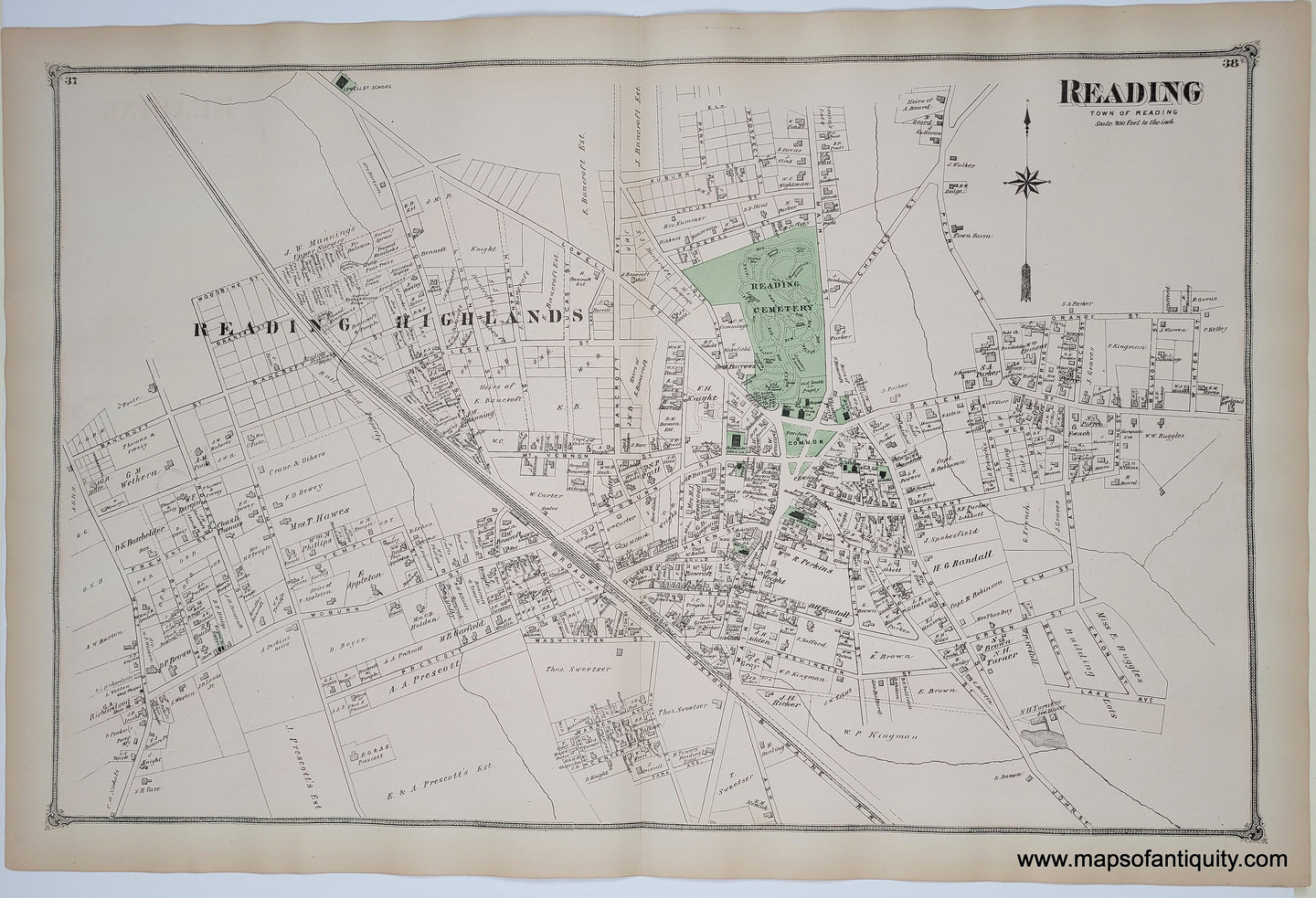 1875 - Reading (MA) - Antique Map