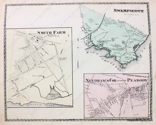 Antique-Hand-Colored-Map-Swampscott-Smith-Farm-Needham's-Corner-and-part-of-Peabody-Massachusetts-Essex-County--1872-Beers-Maps-Of-Antiquity