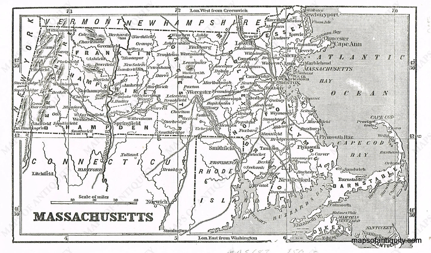 Black-and-White-Antique-Map-Massachusetts-Massachusetts--1856-Charles-C.-Savage-Maps-Of-Antiquity