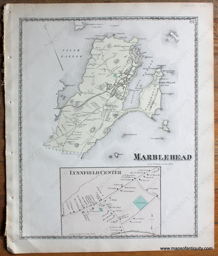 Antique-Hand-Colored-Map-Marblehead-Essex-County--1872-Beers-Maps-Of-Antiquity