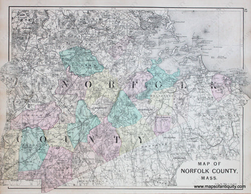 Antique-Hand-Colored-Map-Map-of-Norfolk-County-Mass.-Massachusetts-Norfolk-County-MA-1876-Comstock-&-Cline-Maps-Of-Antiquity