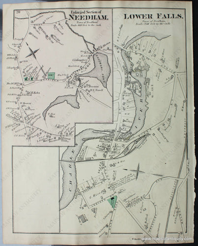 Antique-Map-Enlarged-Section-of-Needham-antique-map-Lower-Falls-Massachusetts-Maps-of-Antiquity