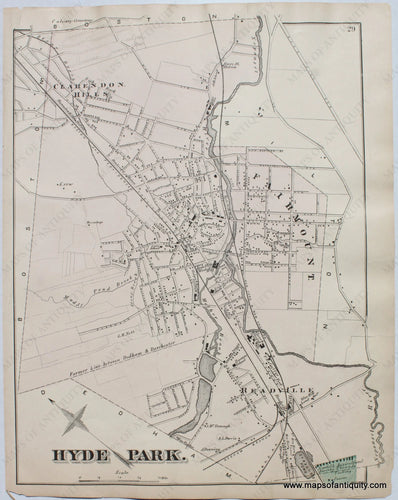 Antique-Hand-Colored-Map-Hyde-Park.--(MA)-Massachusetts-Norfolk-County-MA-1876-Comstock-&-Cline-Maps-Of-Antiquity