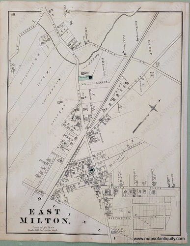 Antique-Hand-Colored-Map-East-Milton.--(MA)-Massachusetts-Norfolk-County-MA-1876-Comstock-&-Cline-Maps-Of-Antiquity