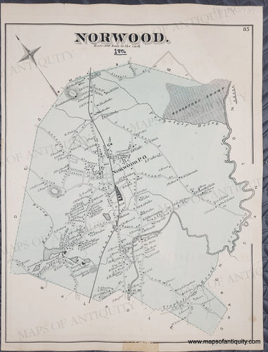 Antique map of Norwood MA with old streets and boundaries. Antique-Hand-Colored-Map-Norwood.-(Town)-(MA)-Massachusetts-Norfolk-County-MA-1876-Comstock-&-Cline-Maps-Of-Antiquity