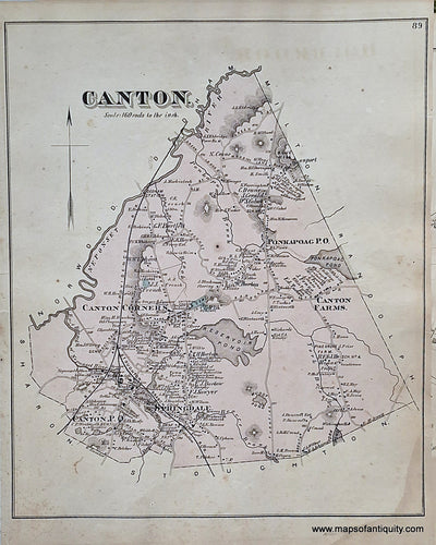 Antique-Hand-Colored-Map-Canton.-(Town)--(MA)**********-Massachusetts-Norfolk-County-MA-1876-Comstock-&-Cline-Maps-Of-Antiquity