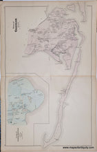 Load image into Gallery viewer, Antique map of the town of chatham, Massachusetts, with an inset map of north chatham. original hand-coloring in antique tones of pink for the town and blue for north chatham. 
