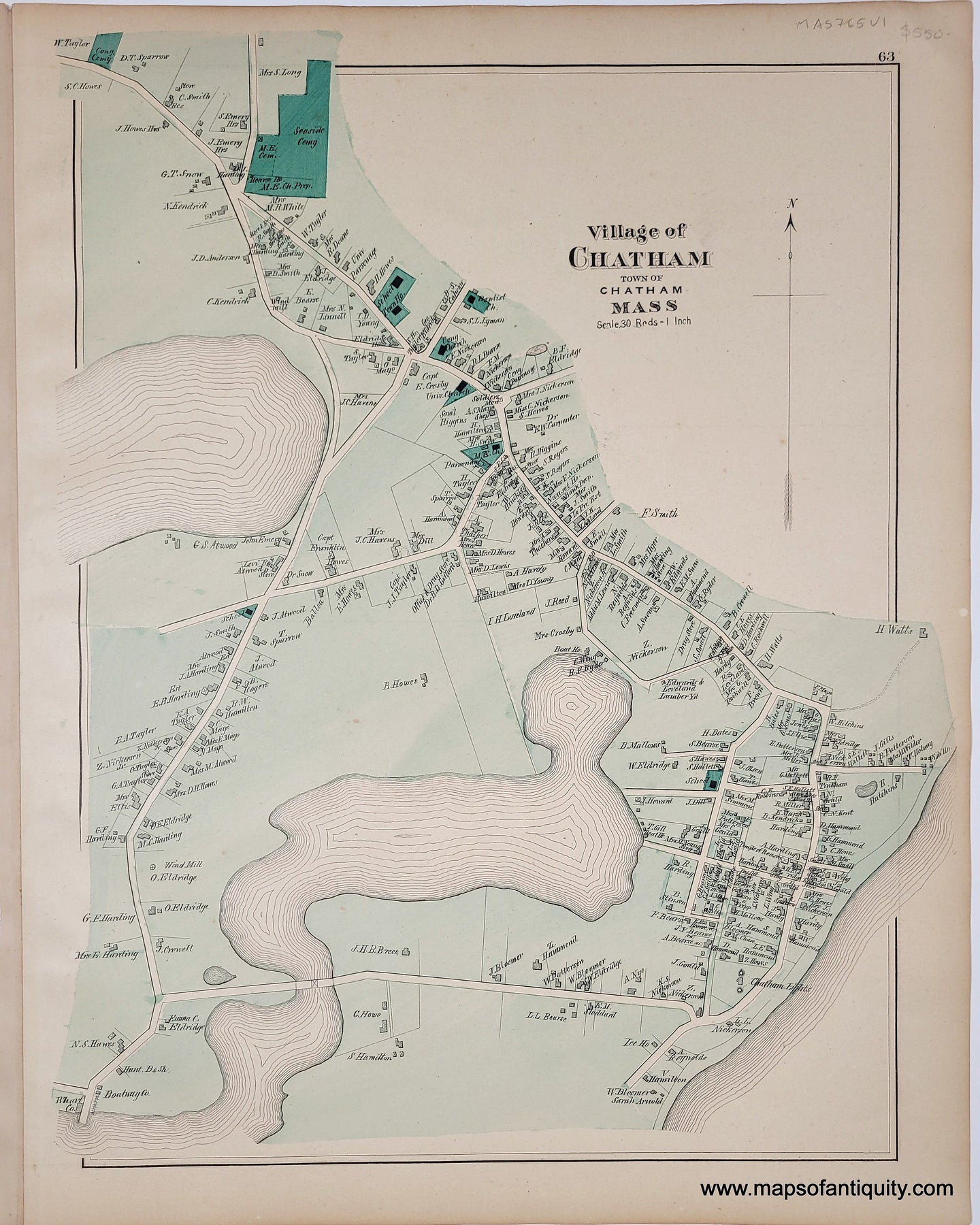 1880 - Village of Chatham p. 63 (MA) - Antique Map