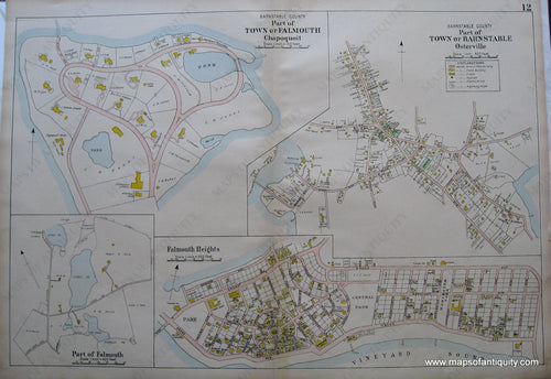 Antique-Hand-Colored-Map-Part-of-Town-of-Falmouth-Chapoquoit-Falmouth-Heights-Jones-Pond-Part-of-Town-of-Barnstable-Osterville-Sheet-12-(MA)-Cape-Cod--1906-Walker-Maps-Of-Antiquity