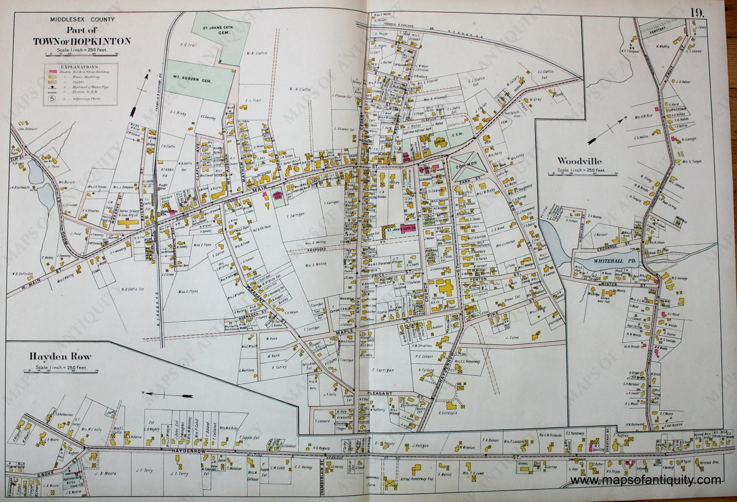 Antique-Hand-Colored-Map-Part-of-the-Town-of-Hopkinton-Hayden-Row-Woodville-(MA)-US-Massachusetts-Hopkinton-1908-Walker-Maps-Of-Antiquity