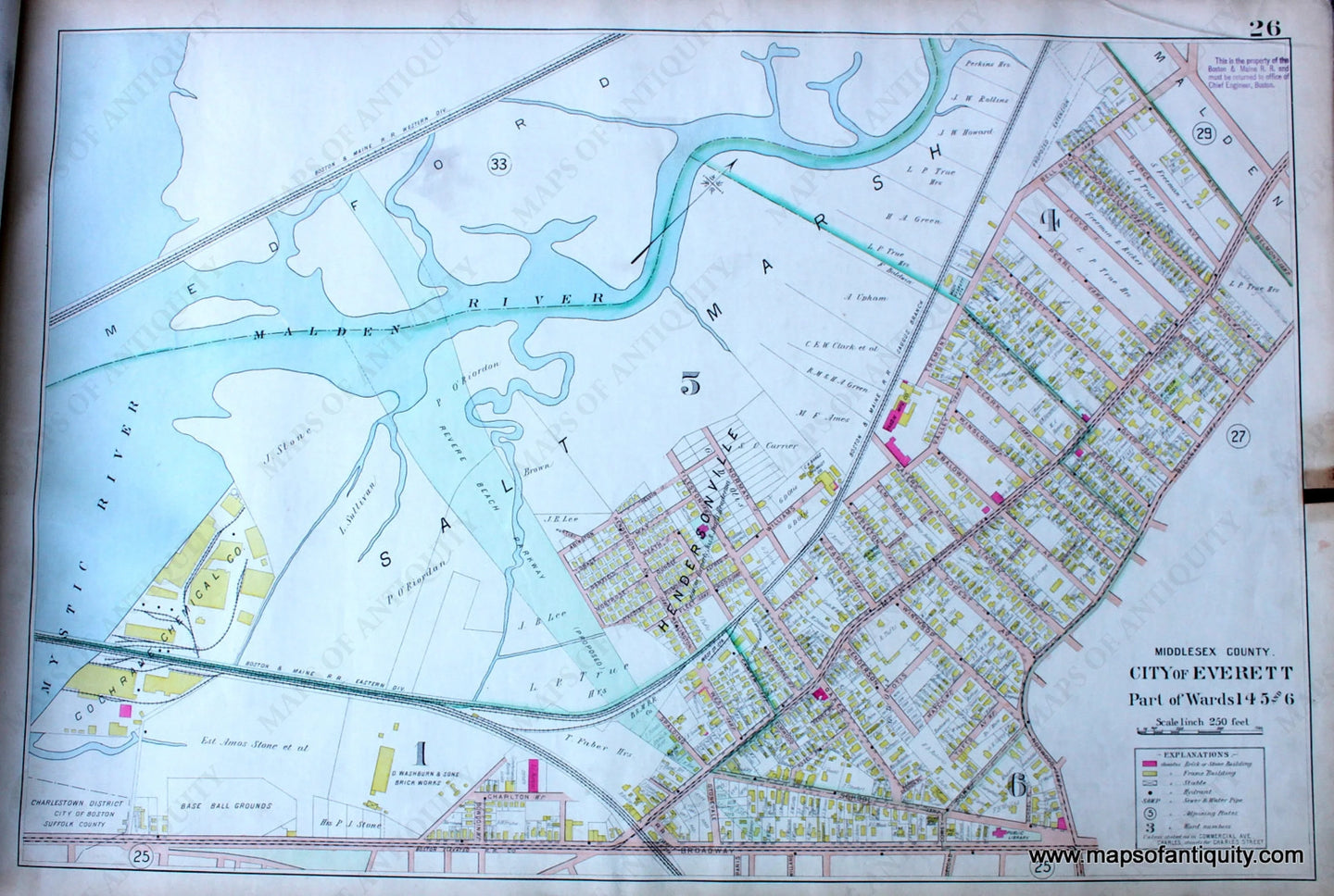 Antique-Hand-Colored-Map-City-of-Everett-Part-of-Wards-1-4-5-and-6-(MA)-US-Massachusetts-Everett-1900-Walker-Maps-Of-Antiquity