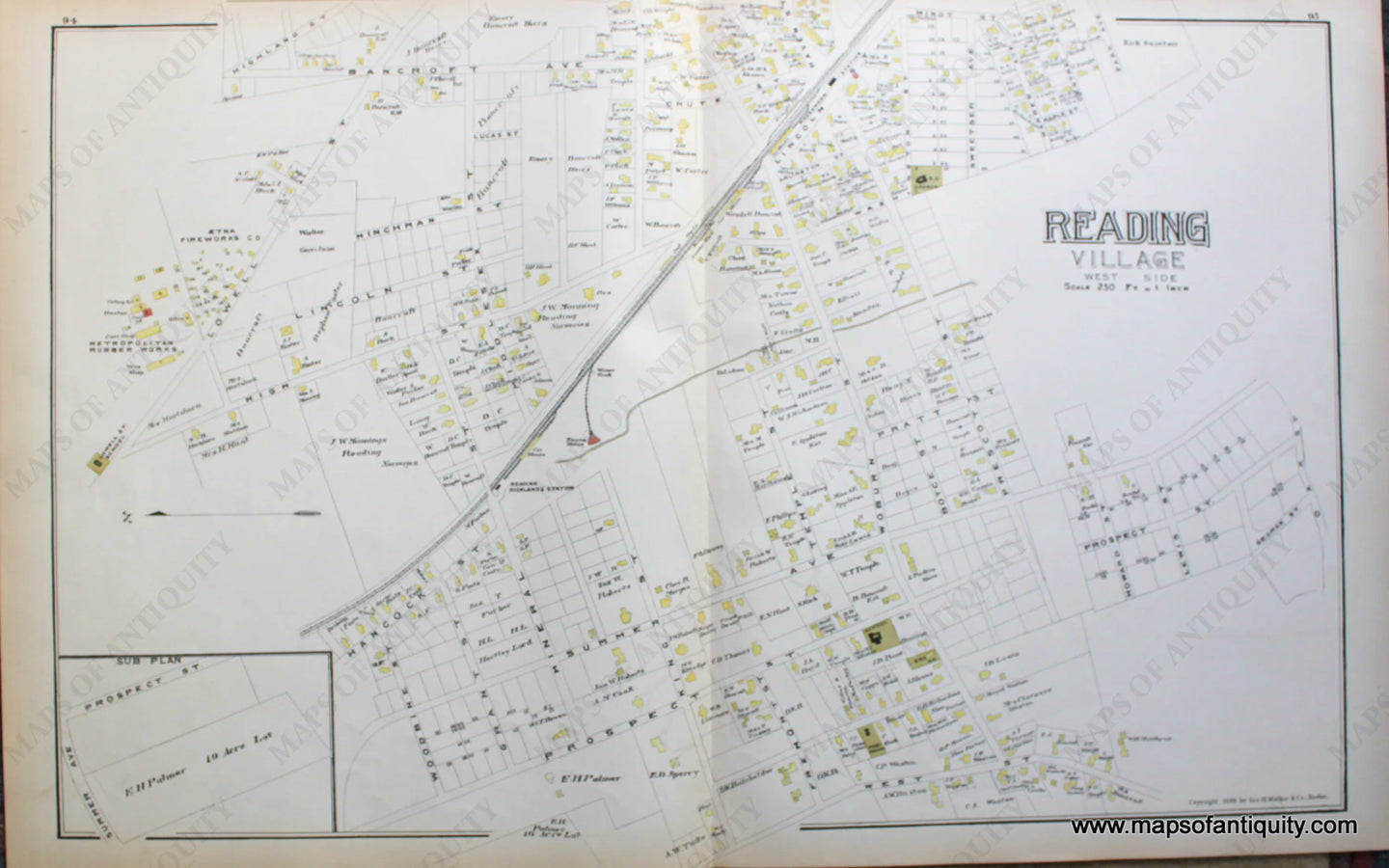 Antique-Map-Reading-(MA)-Massachusetts--1889-Walker-Maps-Of-Antiquity