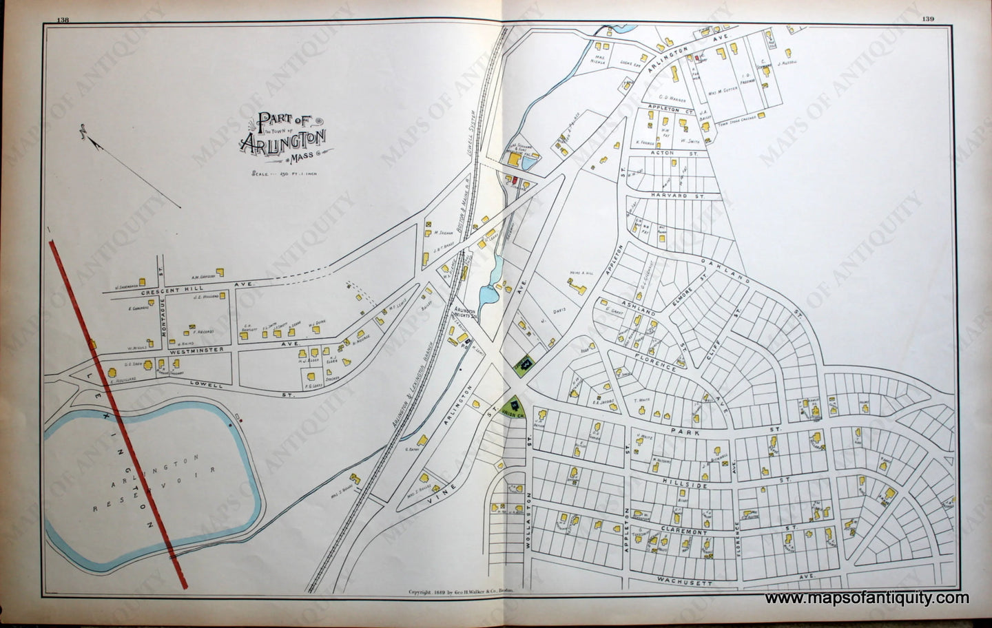 Antique-Map-Arlington-(MA)-Massachusetts--1889-Walker-Maps-Of-Antiquity