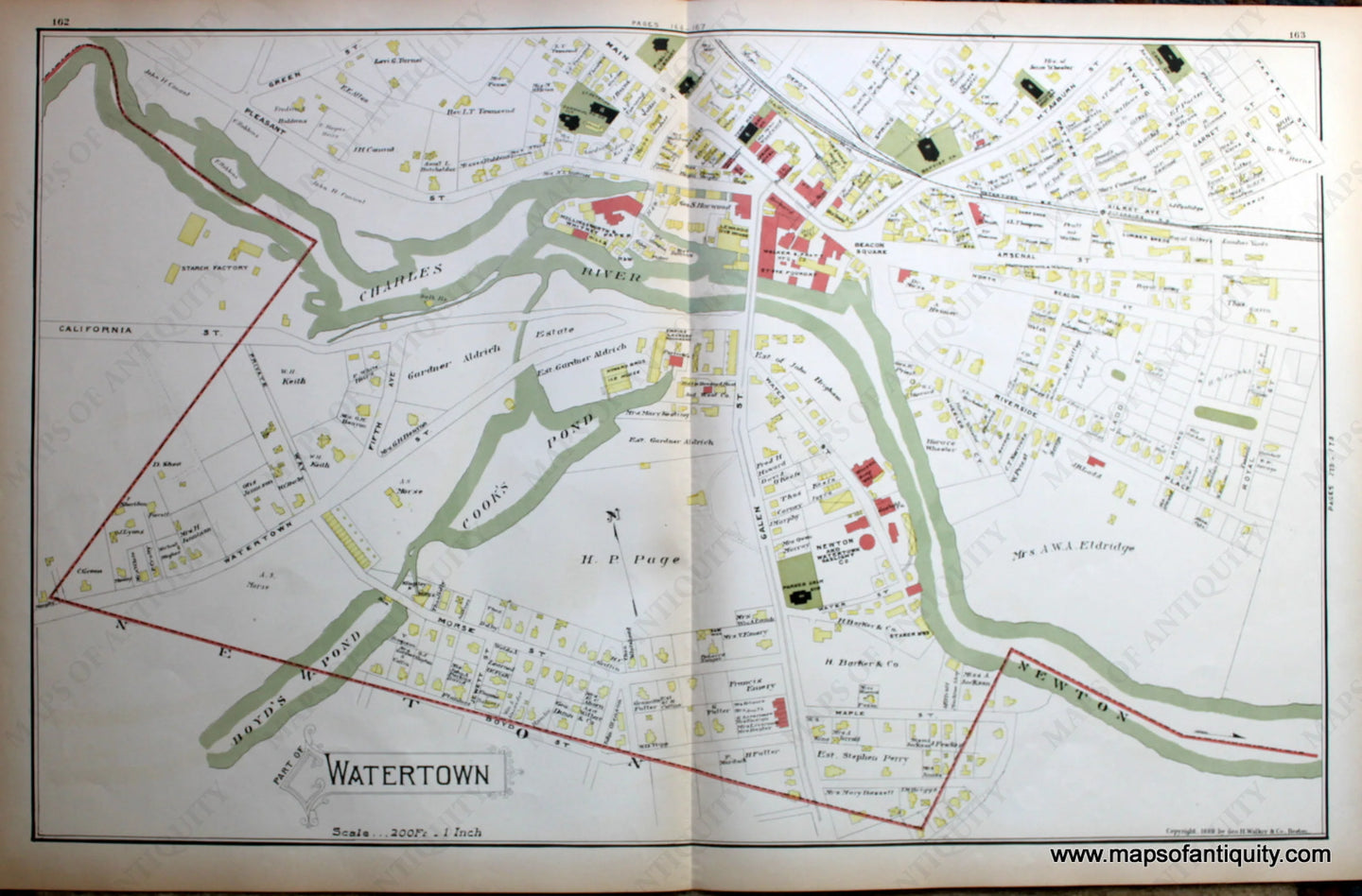 Antique-Map-Watertown-(MA)-Massachusetts--1889-Walker-Maps-Of-Antiquity