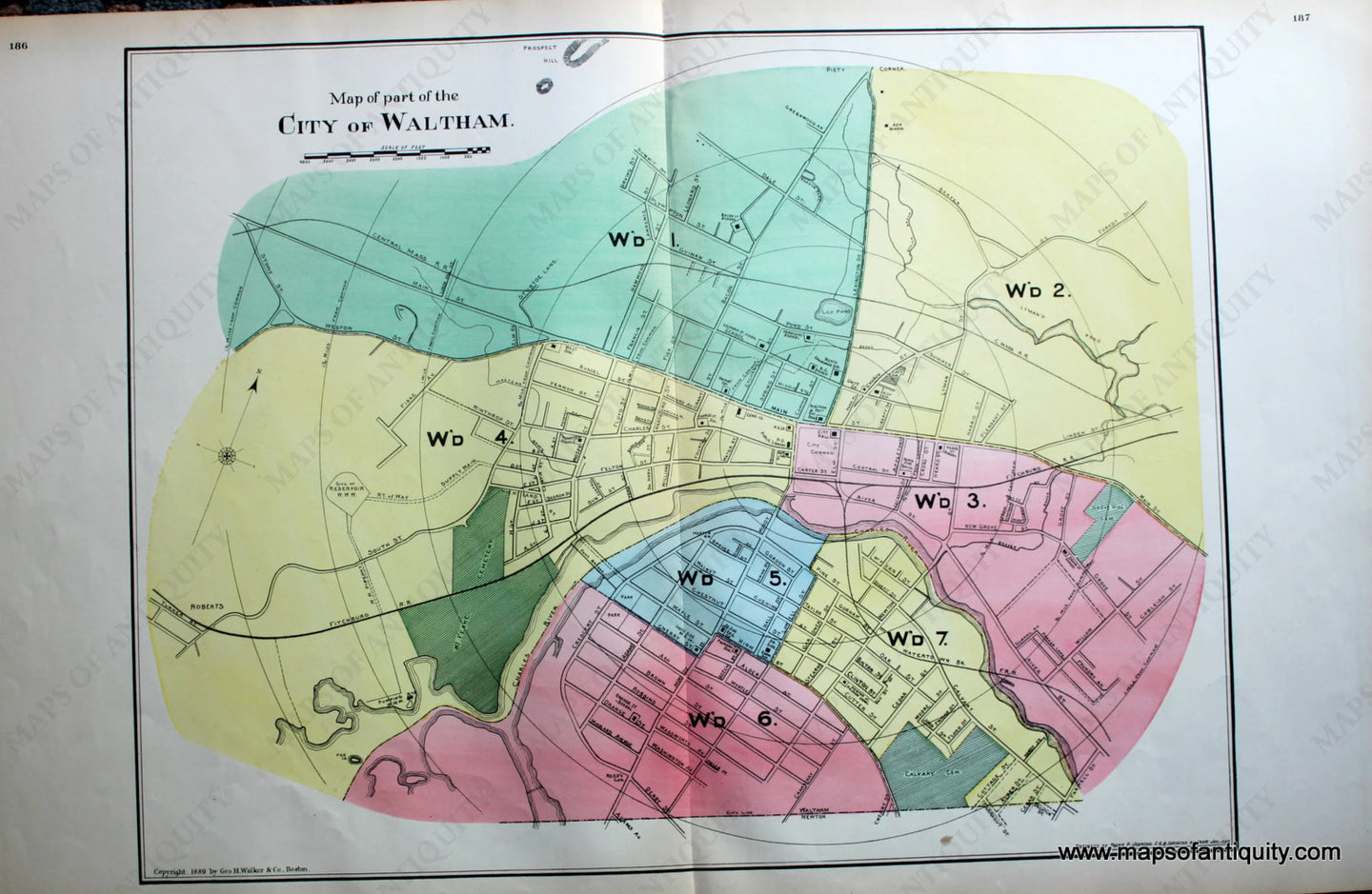 Antique-Map-Wayland/Weston-(MA)-Massachusetts--1889-Walker-Maps-Of-Antiquity