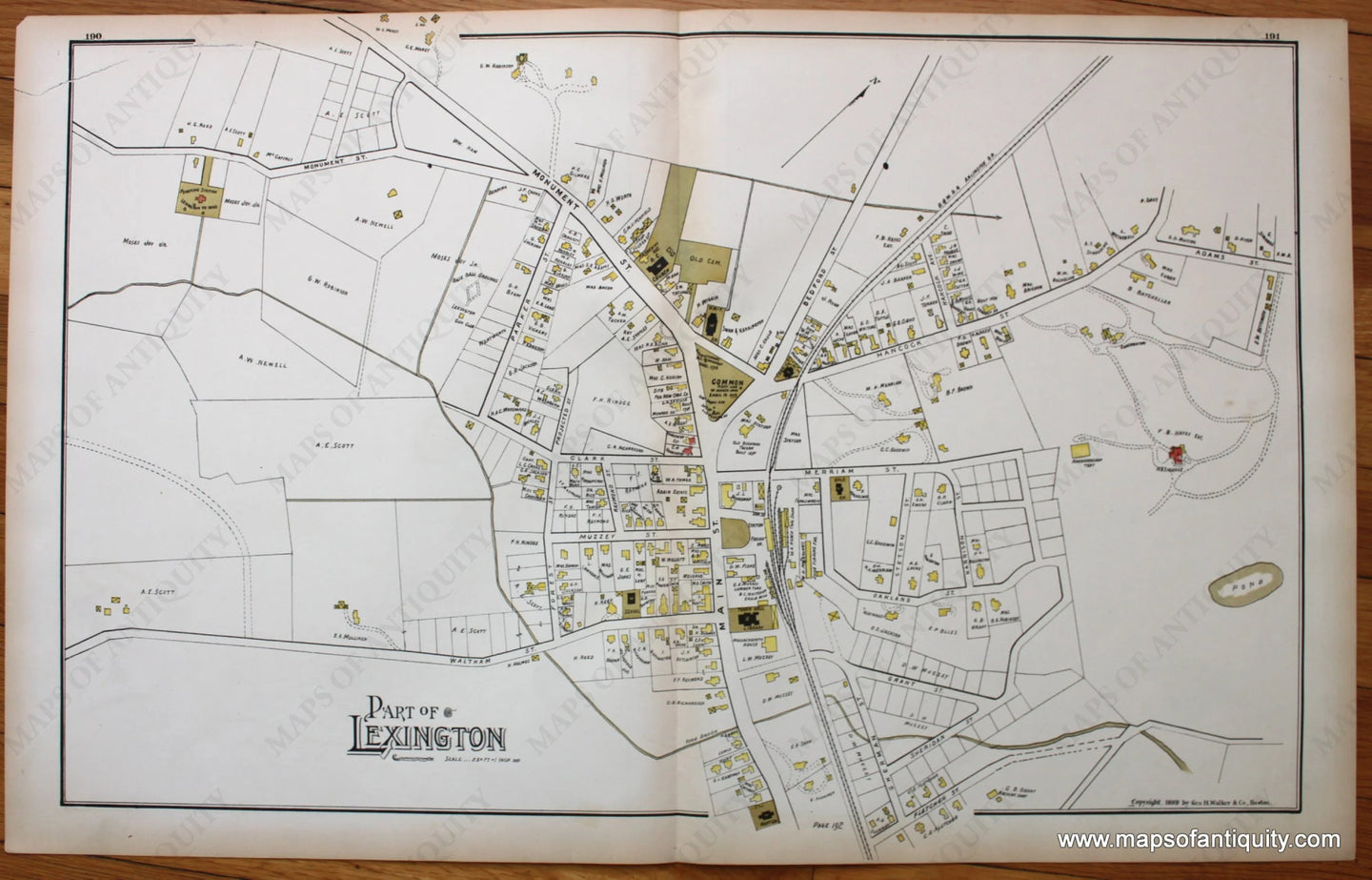 Antique-Map-Lexington-Bedford-MA-Massachusetts-Mass-Maps-of-Antiquity-1889-Walker-1880s-1800s