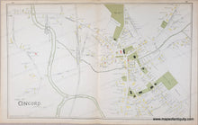 Load image into Gallery viewer, Antique map with original colors of yellow, pink,  and green. Concord Village center
