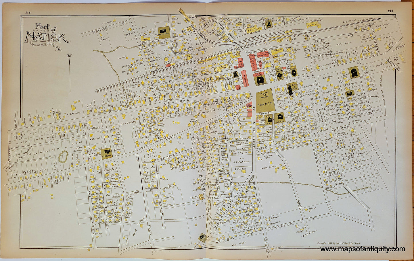 Antique-Hand-Colored-Map-So.-Lincoln/Part-of-Natick/Felchville-(MA)-United-States-Massachusetts-1889-Walker-Maps-Of-Antiquity