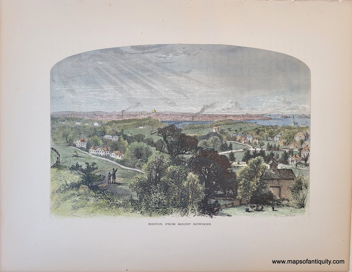 1872 - Boston, From Mount Bowdoin - Mass. - Antique Print