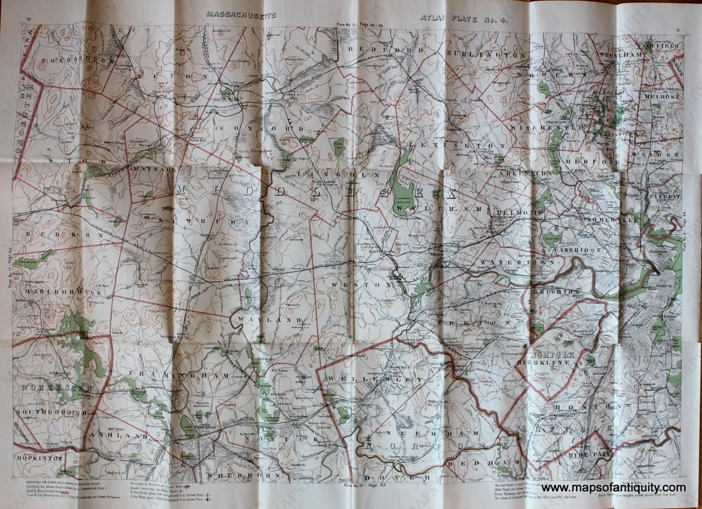 Antique-Folding-Map-in-Booklet-Cover-Plate-No.-4-Massachusetts-Atlas-Folding-Massachusetts-1891-Walker-Maps-Of-Antiquity