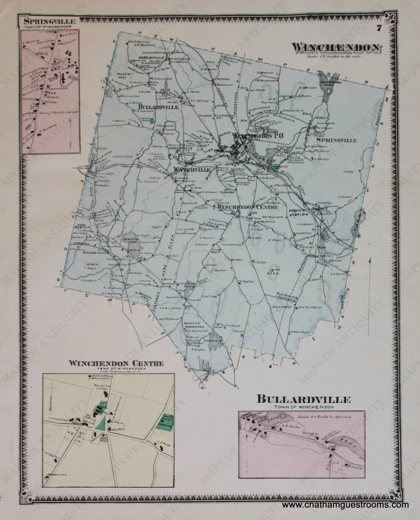 Antique-Hand-Colored-Map-Winchendon-Bullardville-p.-7-(MA)-Massachusetts-Worcester-County-1870-Beers-Maps-Of-Antiquity